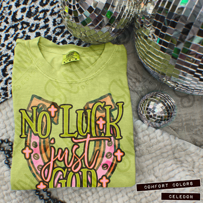 No Luck just God Fierce Faith Collab Design Sublimation Design PNG Digital Download Printable Cute Pink Leopard Horseshoe St Patricks Day Lucky