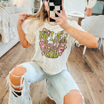 No Luck just God Fierce Faith Collab Design Sublimation Design PNG Digital Download Printable Cute Pink Leopard Horseshoe St Patricks Day Lucky