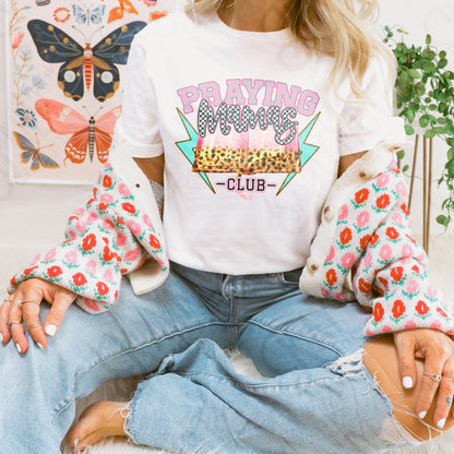 Praying Mamas Club Fierce Faith Collab Design Sublimation Design PNG Digital Download Printable Cute Pink Leopard Checker Lightning Bolt Bible