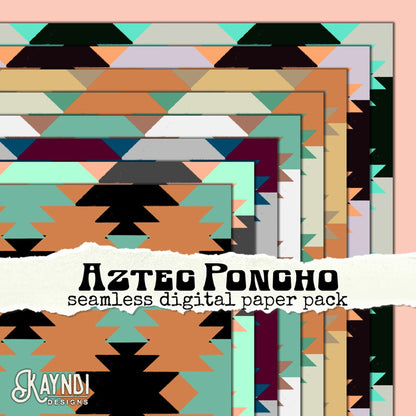 Aztec Poncho Paper Pack Pattern Sublimation Design PNG Digital Download Printable Seamless Papers