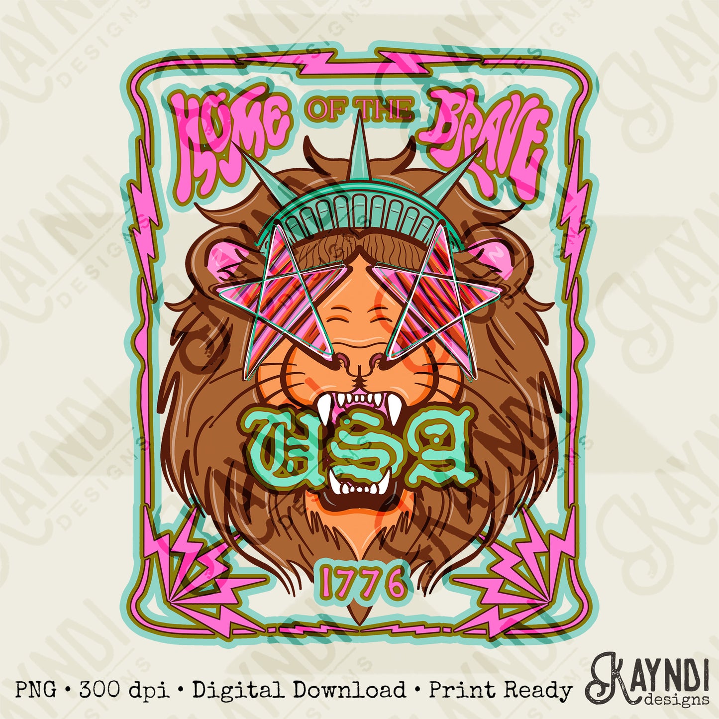 Home of the Brave USA Lion 1776 Design PNG Digital Download Sublimation DTF Print Ready