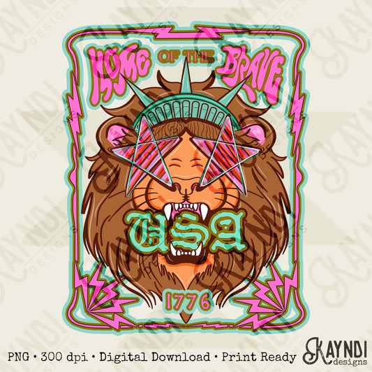 Home of the Brave USA Lion 1776 Design PNG Digital Download Sublimation DTF Print Ready