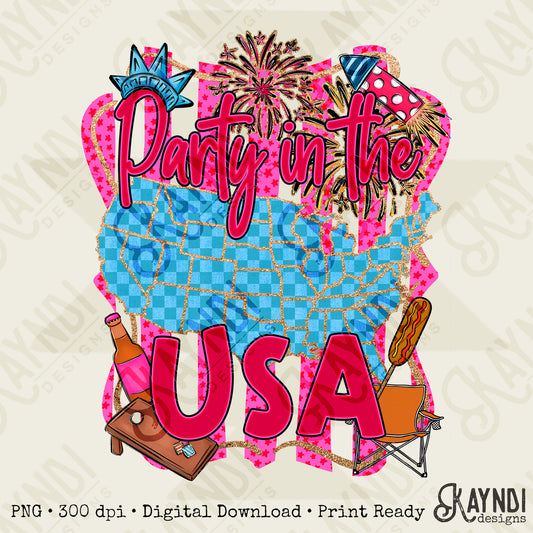 Party in the USA Design PNG Digital Download Sublimation DTF Print Ready