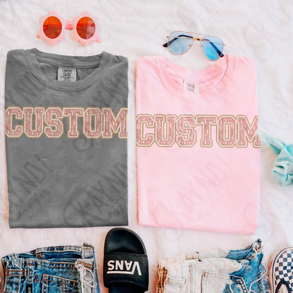 Custom Nickname Team Sports Design Sublimation Design PNG Digital Download Printable Pink Leopard Cheetah Gold Glitter Brushstrokes Mascot School Football Teacher Cheerleader Mama Mini