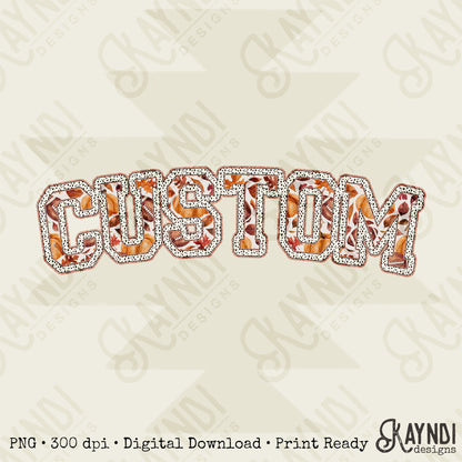 Custom Nickname Team Sports Design Sublimation Design PNG Digital Download Printable Football Fall Autumn Gold Glitter Brushstrokes Mascot School Football Teacher Cheerleader Mama Mini