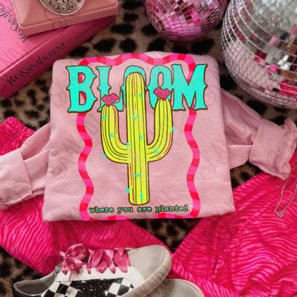 Bloom Where you are Planted PNG Digital Download Sublimation DTF Print Cactus Neon