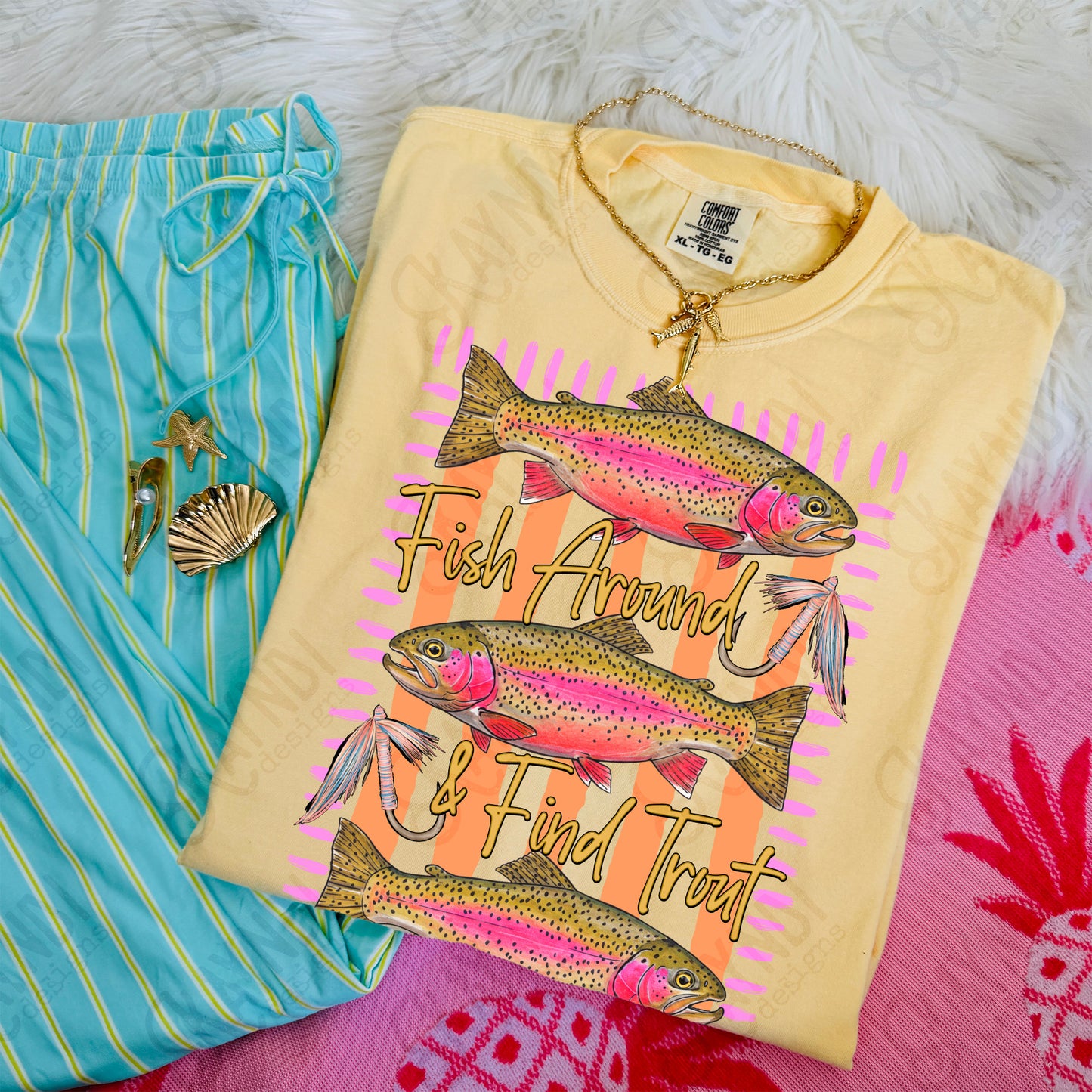 Fish Around and Find Trout PNG Digital Download Sublimation DTF Print Preppy Funny Fish Stripes