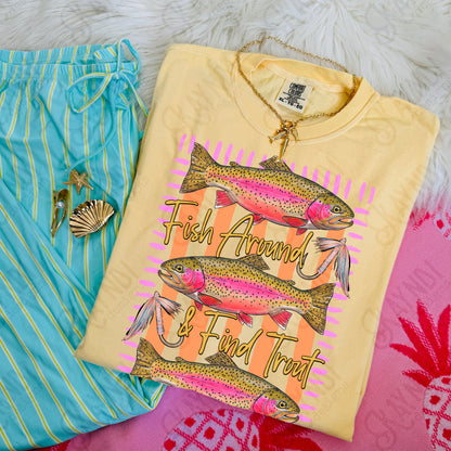 Fish Around and Find Trout PNG Digital Download Sublimation DTF Print Preppy Funny Fish Stripes