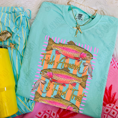 Fish Around and Find Trout PNG Digital Download Sublimation DTF Print Preppy Funny Fish Stripes