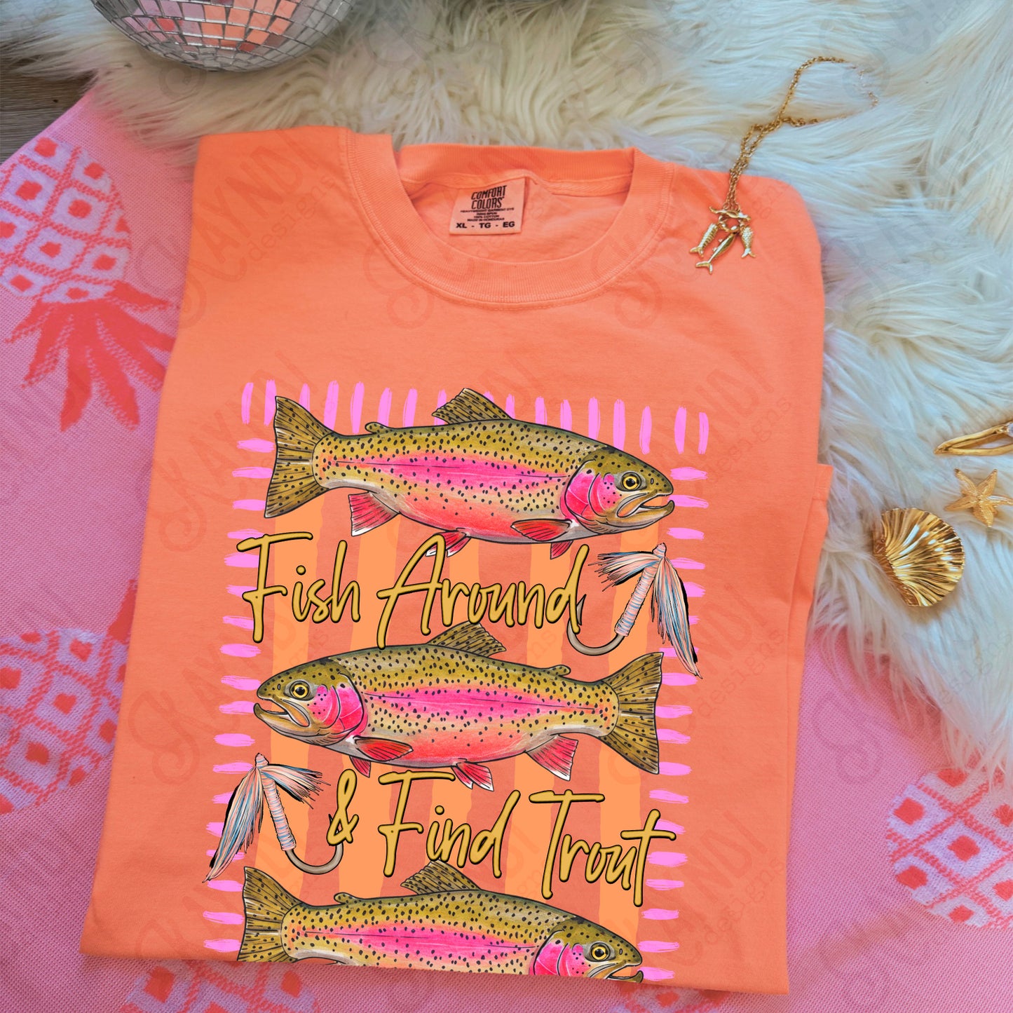 Fish Around and Find Trout PNG Digital Download Sublimation DTF Print Preppy Funny Fish Stripes