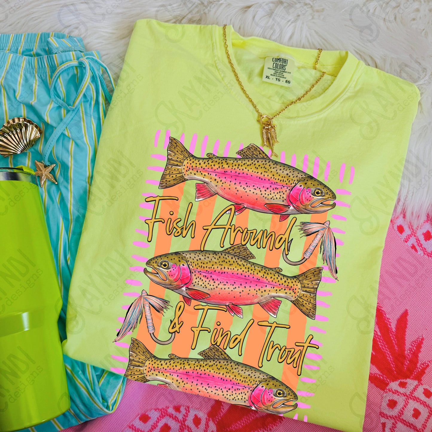 Fish Around and Find Trout PNG Digital Download Sublimation DTF Print Preppy Funny Fish Stripes