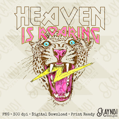 Heaven is Roaring PNG Digital Download Sublimation DTF Print Leopard Cheetah Faith Lightning
