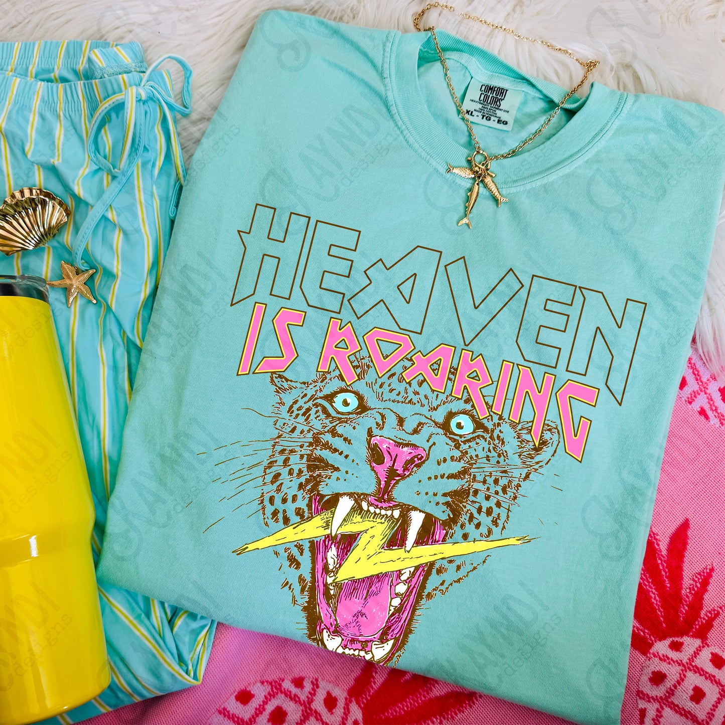 Heaven is Roaring PNG Digital Download Sublimation DTF Print Leopard Cheetah Faith Lightning