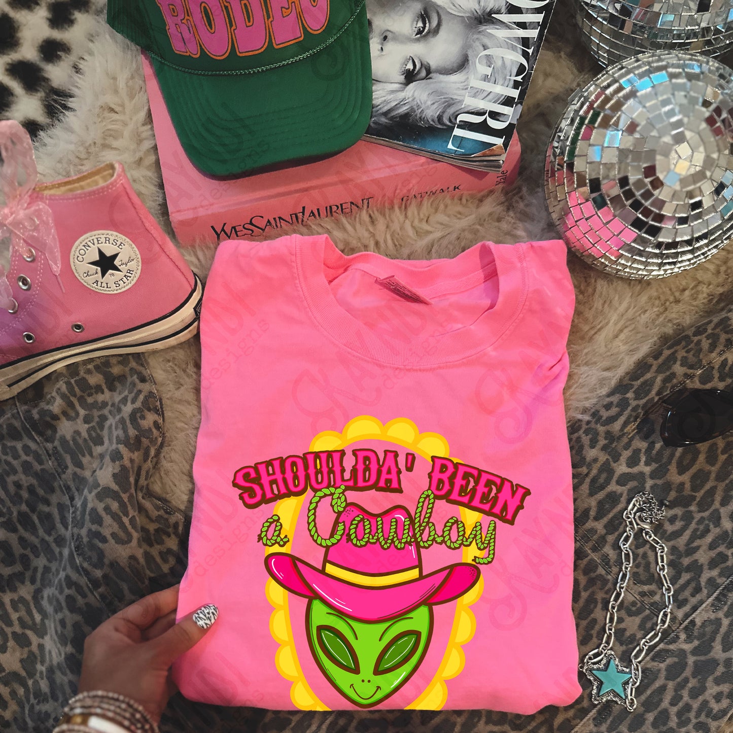 Shoulda Been a Cowboy PNG Digital Download Sublimation DTF Print Alien Scalloped Neon