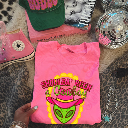 Shoulda Been a Cowboy PNG Digital Download Sublimation DTF Print Alien Scalloped Neon