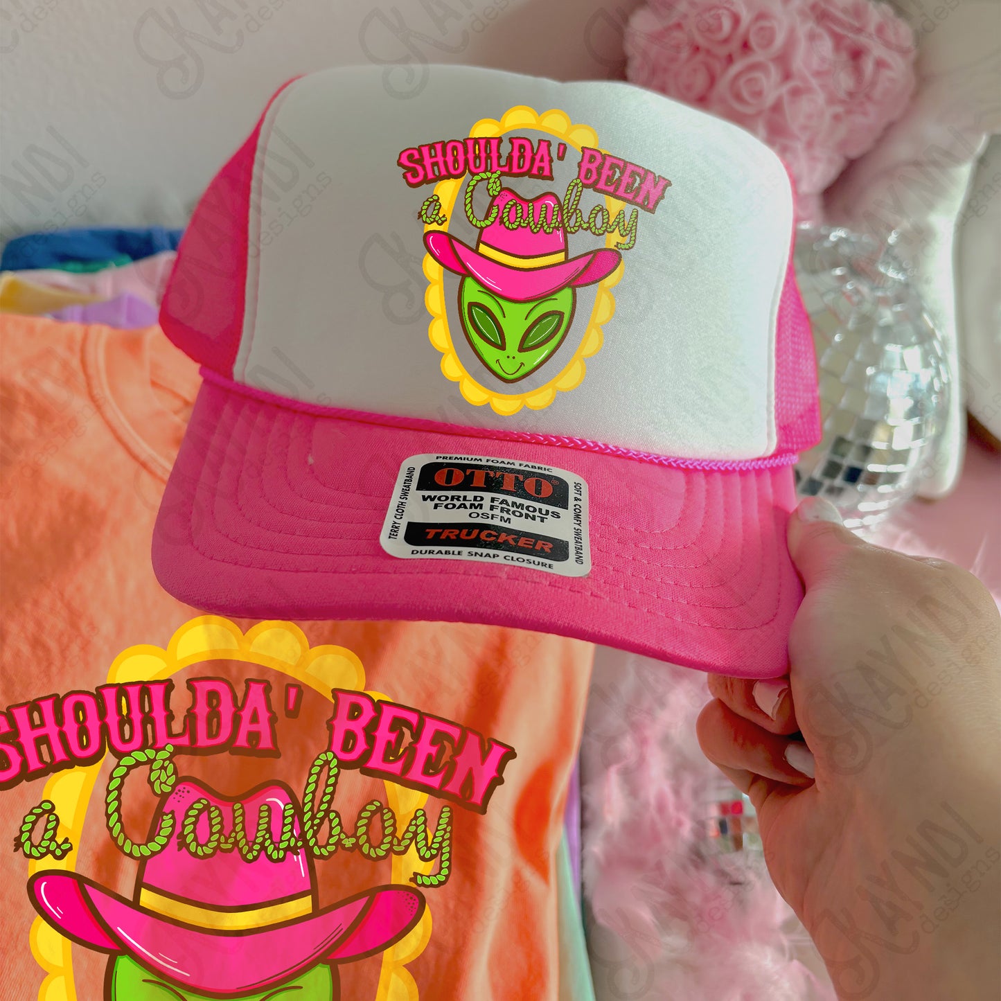 Shoulda Been a Cowboy PNG Digital Download Sublimation DTF Print Alien Scalloped Neon