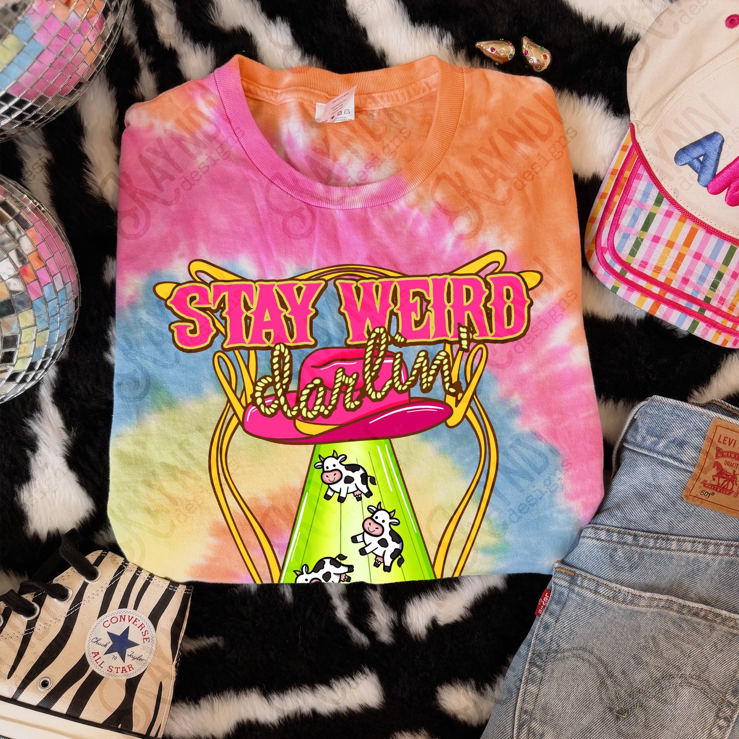 Stay Weird Darlin' PNG Digital Download Sublimation DTF Print Aliens UFO Western