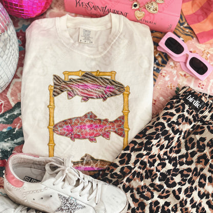Zebra Leopard Camo Glitter Bamboo Trout Fish PNG Digital Download Sublimation DTF Print Preppy