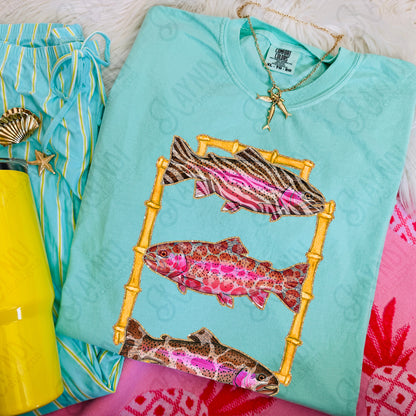 Zebra Leopard Camo Glitter Bamboo Trout Fish PNG Digital Download Sublimation DTF Print Preppy