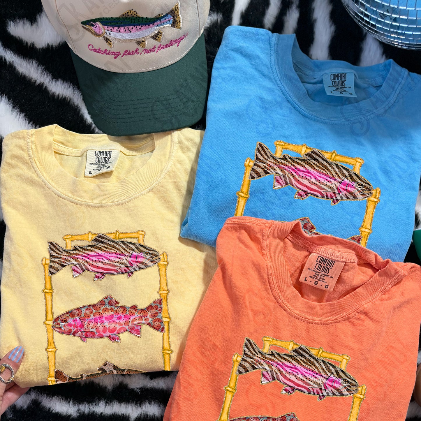 Zebra Leopard Camo Glitter Bamboo Trout Fish PNG Digital Download Sublimation DTF Print Preppy