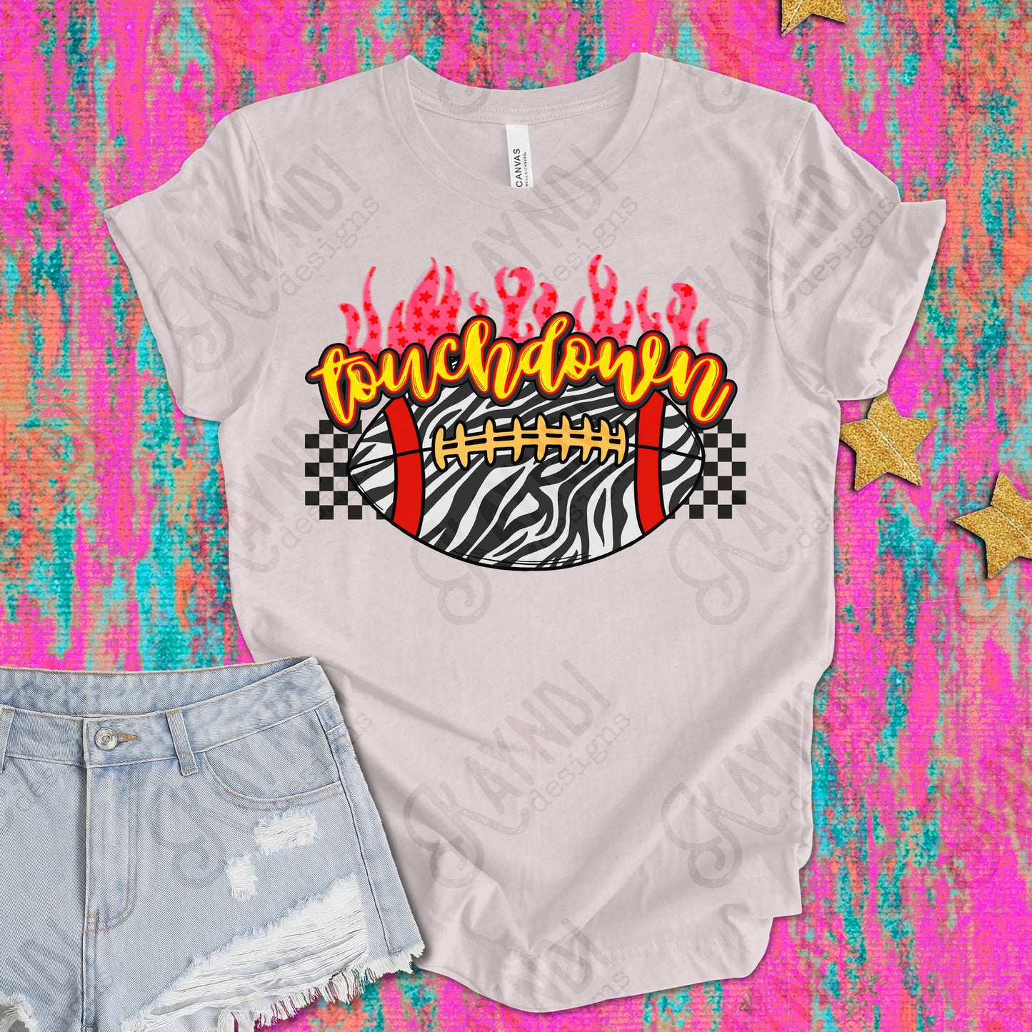 Touchdown PNG Digital Download Sublimation DTF Print Zebra Checker Flames Football