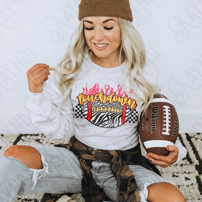 Touchdown PNG Digital Download Sublimation DTF Print Zebra Checker Flames Football