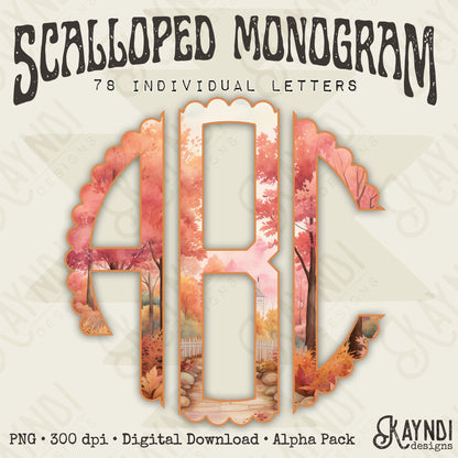 Pink Maple Scalloped Monogram Set Sublimation Design PNG Digital Download Printable