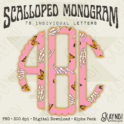 Skeleton Dreams Scalloped Monogram Set Sublimation Design PNG Digital Download Printable