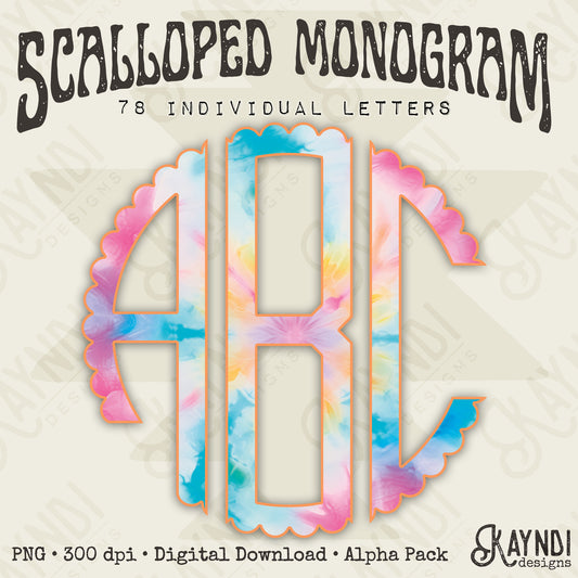 Sorbet Dreams Scalloped Monogram Set Sublimation Design PNG Digital Download Printable
