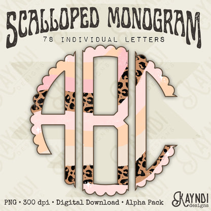 Wild Dreams Scalloped Monogram Set Sublimation Design PNG Digital Download Printable