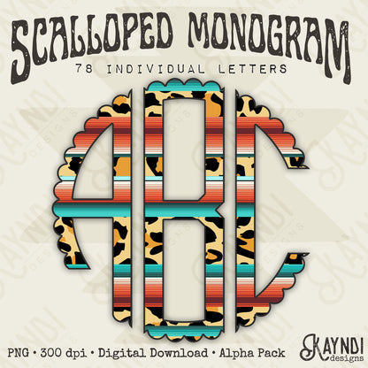 Wild Serape Scalloped Monogram Set Sublimation Design PNG Digital Download Printable