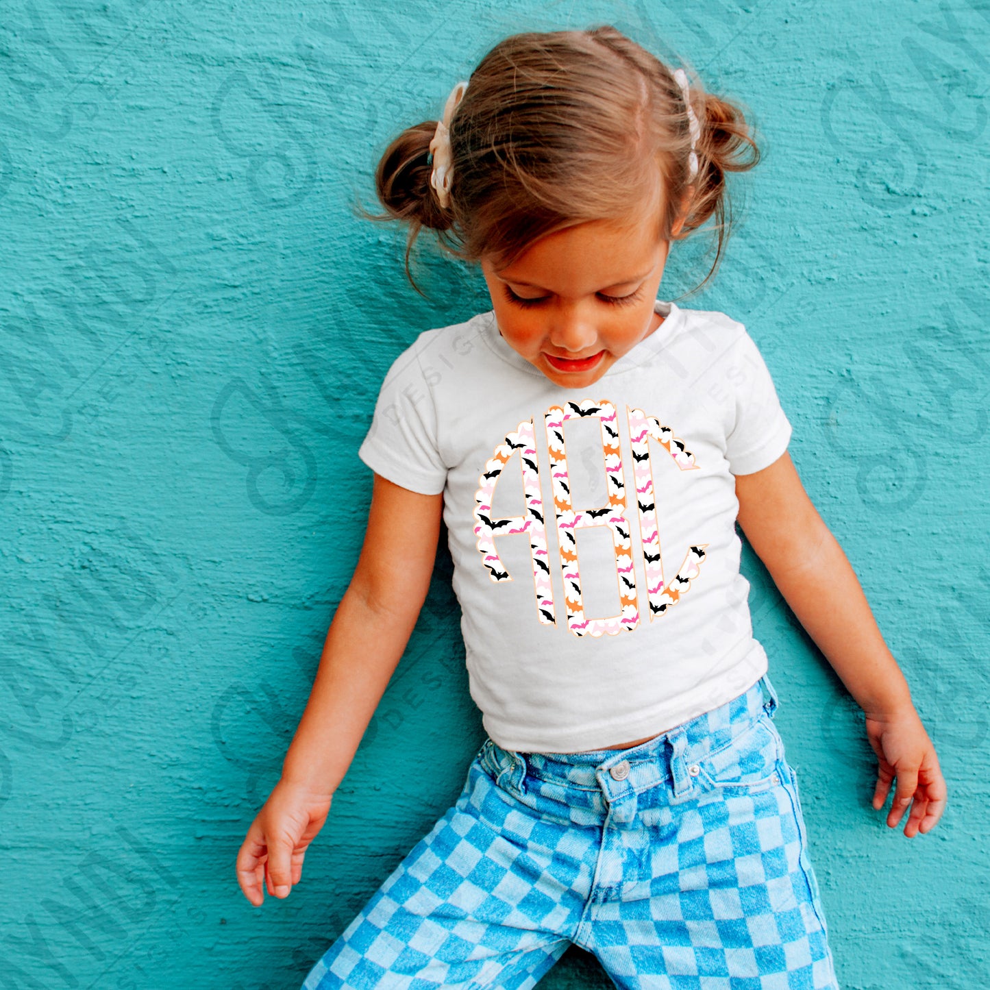 Bat Crazy Preppy Scalloped Halloween Monogram Set Sublimation Design PNG Digital Download Printable