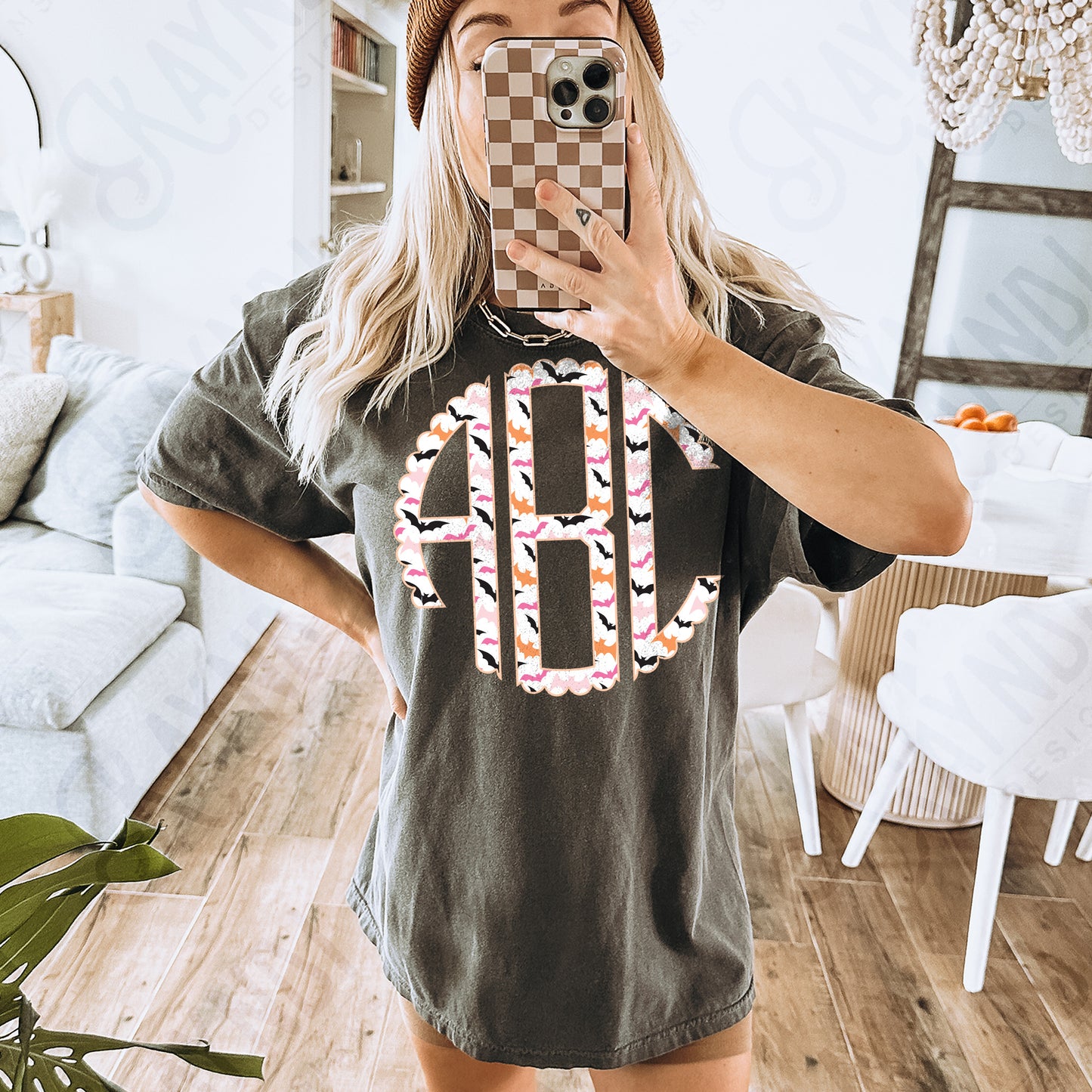 Bat Crazy Preppy Scalloped Halloween Monogram Set Sublimation Design PNG Digital Download Printable