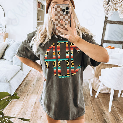 Wild Serape Scalloped Monogram Set Sublimation Design PNG Digital Download Printable