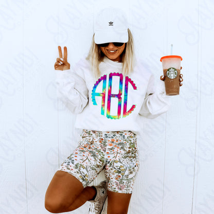 Electric Sunset Tie-Dye Scalloped Monogram Set Sublimation Design PNG Digital Download Printable