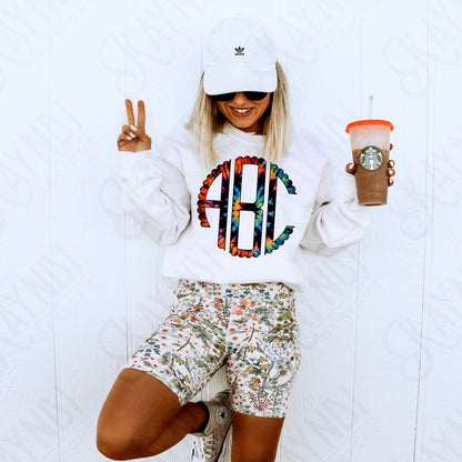 Midnight Blaze Tie-Dye Scalloped Monogram Set Sublimation Design PNG Digital Download Printable