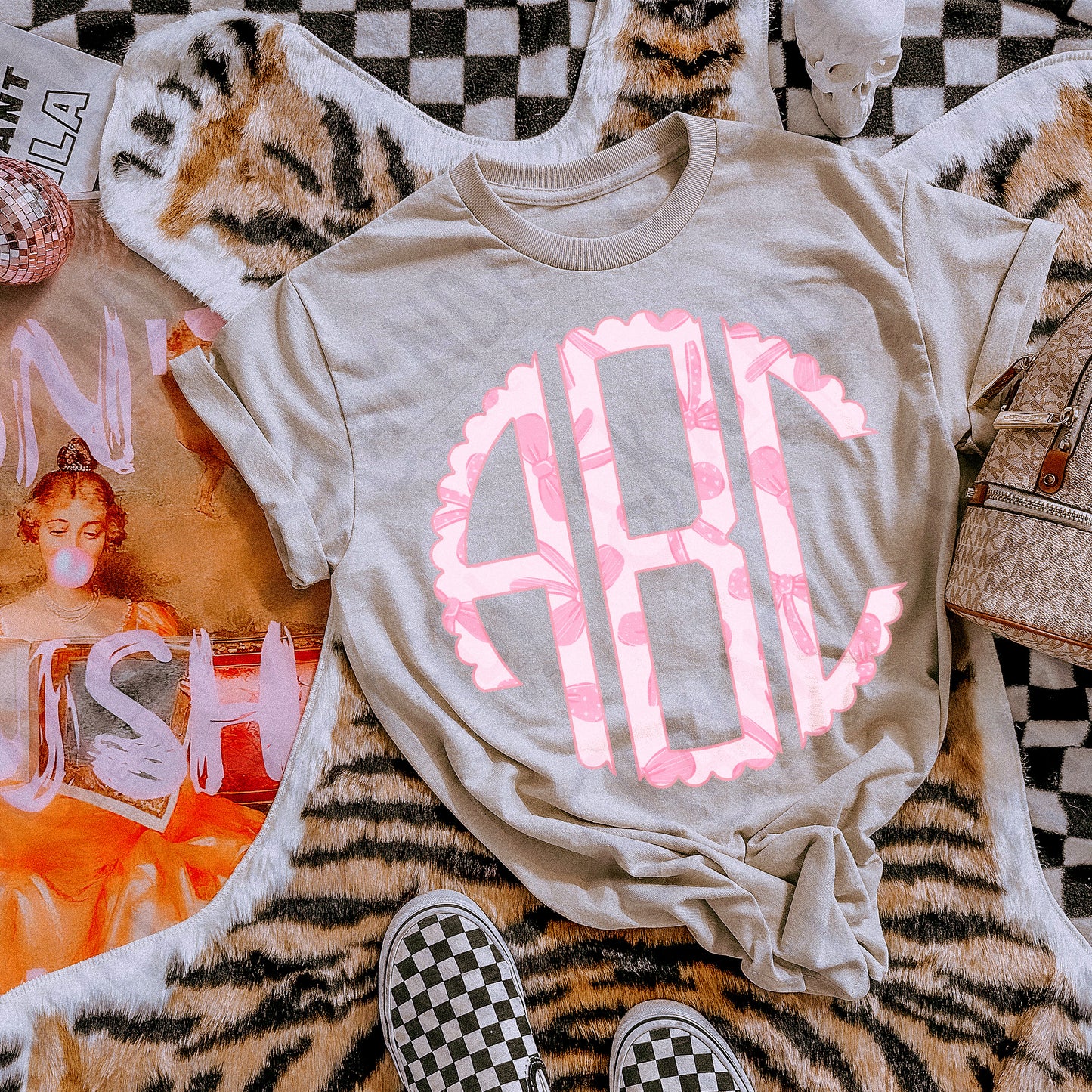 Coquette Charm Scalloped Monogram Set Sublimation Design PNG Digital Download Printable