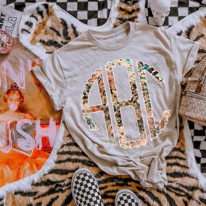 Desert Leopard Scalloped Monogram Set Sublimation Design PNG Digital Download Printable