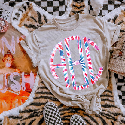 Patriotic Swirl Tie-Dye Scalloped Monogram Set Sublimation Design PNG Digital Download Printable