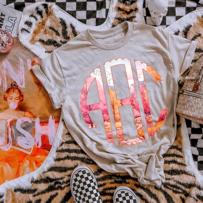 Pink Autumn Breeze Scalloped Monogram Set Sublimation Design PNG Digital Download Printable