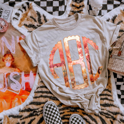 Pink Maple Scalloped Monogram Set Sublimation Design PNG Digital Download Printable