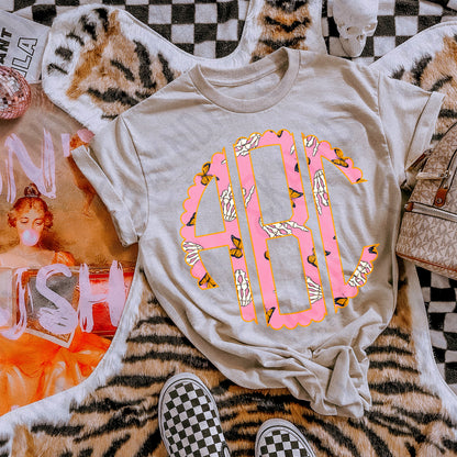 Skeleton Dreams Scalloped Monogram Set Sublimation Design PNG Digital Download Printable