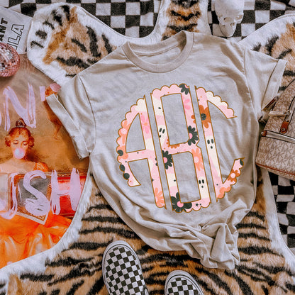 Spooky Blooms Scalloped Monogram Set Sublimation Design PNG Digital Download Printable Cute Flowers Ghosts