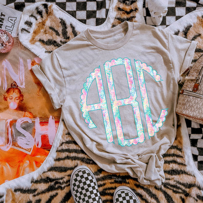 Tinsel Trees Scalloped Monogram Set Sublimation Design PNG Digital Download Printable Pastel Tree