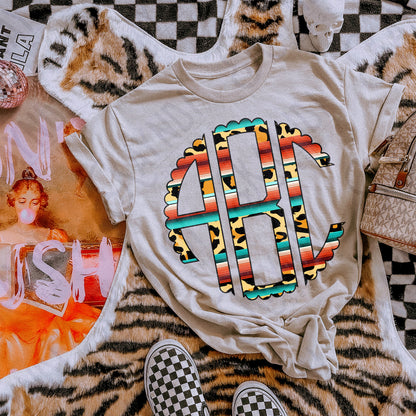 Wild Serape Scalloped Monogram Set Sublimation Design PNG Digital Download Printable