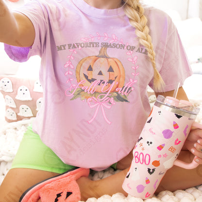 My favorite Season of All Fall Yall Sublimation Design PNG Digital Download Printable Pumpkin Preppy Pink