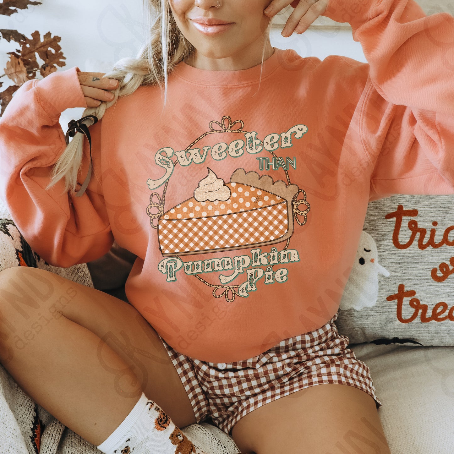 Sweeter Than Pumpkin Pie Sublimation Design PNG Digital Download Printable Preppy Thanksgiving