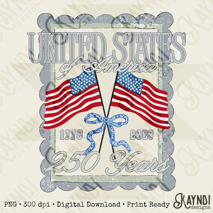 United States of America 250 Years PNG Digital Download Sublimation DTF Print Flag Bow Scalloped