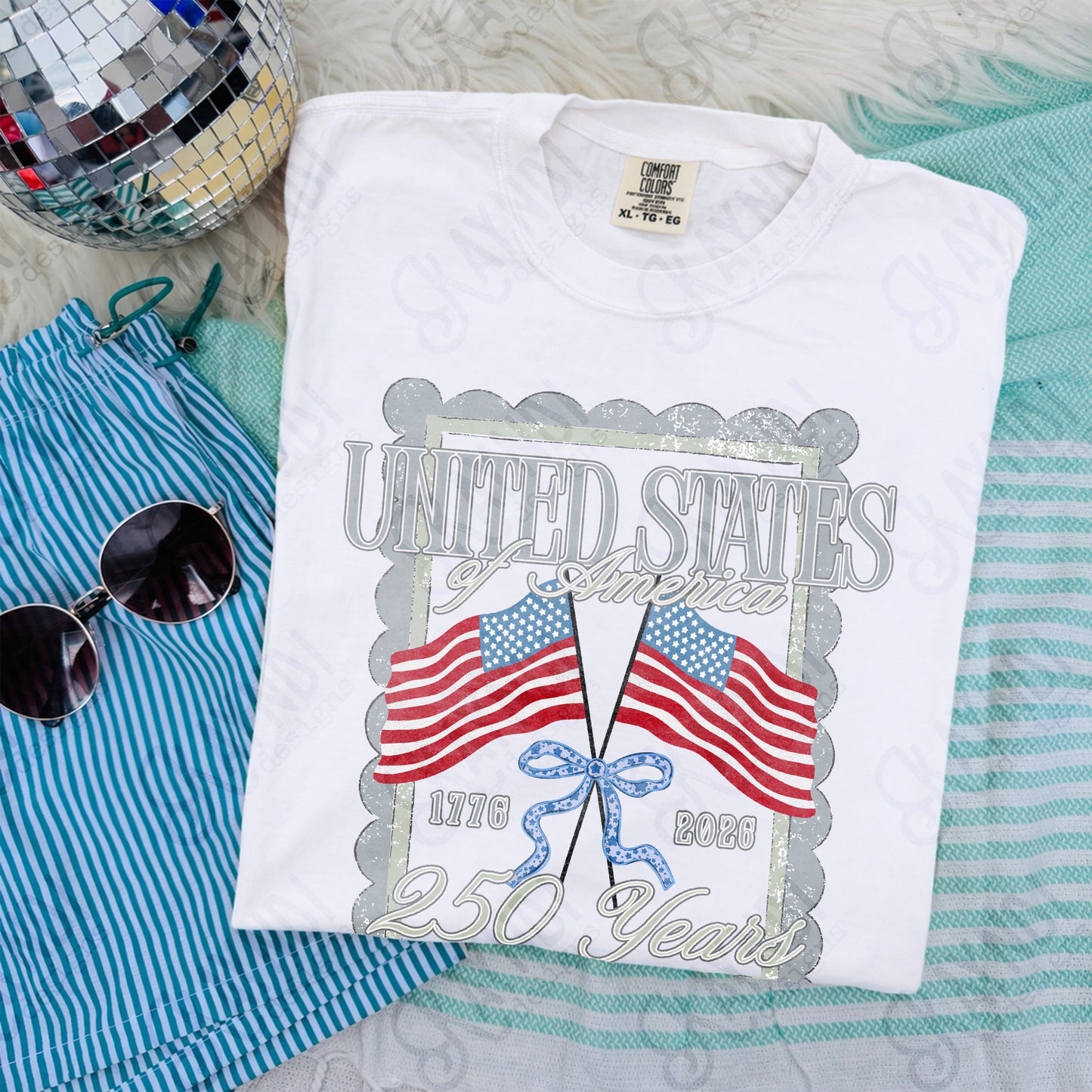 United States of America 250 Years PNG Digital Download Sublimation DTF Print Flag Bow Scalloped
