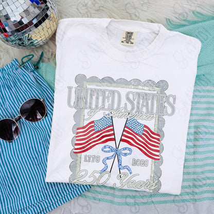United States of America 250 Years PNG Digital Download Sublimation DTF Print Flag Bow Scalloped
